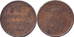 монета Дания 1 скиллинг 1818