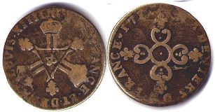 монета Франция 6 денье 1711