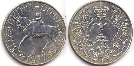 монета Великобритания 25 новых пенсов 1977
