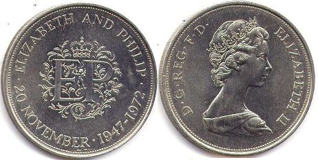 монета Великобритания 25 новых пенсов 1972
