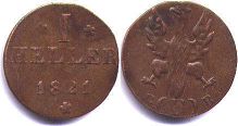 монета Франкфурт 1 геллер 1821