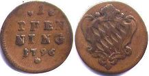 монета Бавария 1 пфенниг 1796