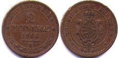 монета Саксония 2 пфеннига 1866