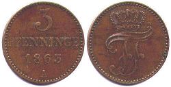монета Мекленбург-Шверин 3 пфеннига 1863