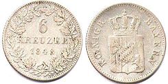 монета Бавария 6 крейцеров 1848