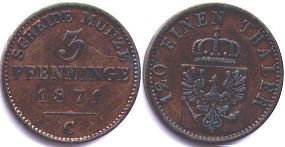 монета Пруссия 3 пфеннига 1871