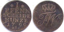 монета Пруссия 1 пфенниг 1799