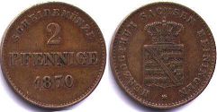 монета Саксен-Мейнинген 2 пфеннига 1870