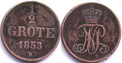 монета Ольденбург 1/2 грота 1853
