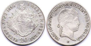 монета Венгрия 20 крейцеров 1840