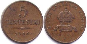 монета Ломбардия-Венеция 5 чентезими 1846