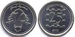 монета Ливан 25 ливров 2002