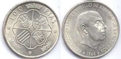 монета Испания 100 песет 1966 (1968)