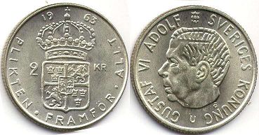 монета Швеция 2 кроны 1963
