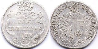 монета Женева 21 соль 1711