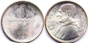 монета Ватикан 500 лир 1968