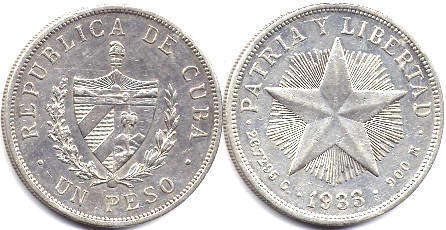 монета Куба 1 песо 1933