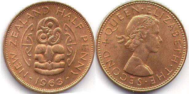 монета Новая Зеландия 1/2 пенни 1963