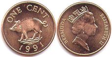 монета Бермуды 1 цент 1991