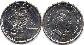 монета Канада 25 центов 2004