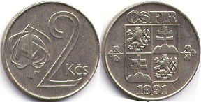 монета Чехословакия 2 кроны 1991