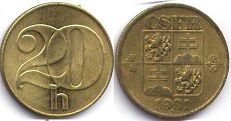 монета Чехословакия 20 геллеров 1991
