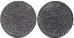 монета Богемия и Моравия 20 геллеров 1944