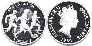 монета Островов Кука 5 долларов 1991