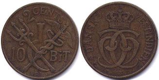 монета Датская Вест-Индия 2 цента 1905