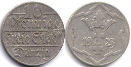 монета Данциг (Гданьск) 10 пфеннигов 1923