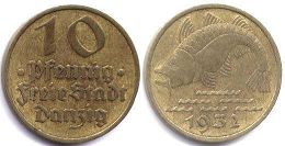 монета Данциг (Гданьск) 10 пфеннигов 1932