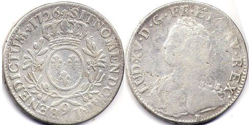 монета Франция 1 экю 1726