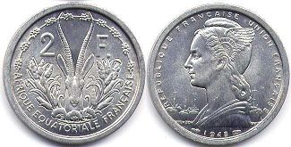 монета Французская Экваториальная Африка 2 франка 1948