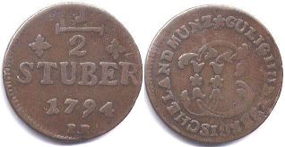 монета Юлих-Берг 1/2 стюбера 1794