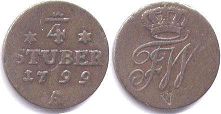 монета Восточная Фризия 1/4 стюбера 1799