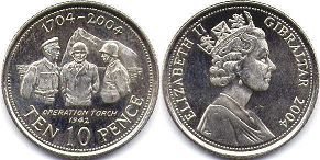 монета Гибралтар 10 пенсов 2004