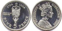 монета Гибралтар 5 пенсов 2004