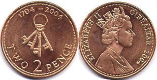 монета Гибралтар 2 пенса 2004