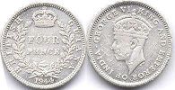 монета Британская Гвиана 4 пенса 1944