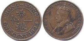 монета Гонконг 1 цент 1933
