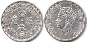 монета Гонконг 50 центов 1951