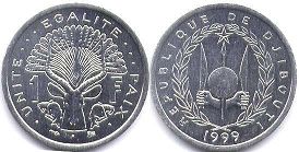 монета Джибути 1 франк 1999