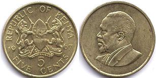 монета Кения 5 центов 1967