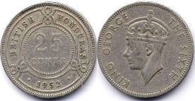 монета Британский Гондурас 25 центов 1952