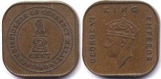 монета Малайя 1/2 цента 1940