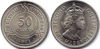 монета Британский Гондурас 50 центов 1971