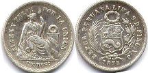 монета Перу 1 динеро 1875