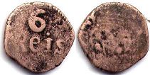 монета Португальская Индия 6 рейс 1792-1816