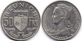 монета Реюньон 50 франков 1962
