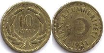 монета Турция 10 курушей 1951